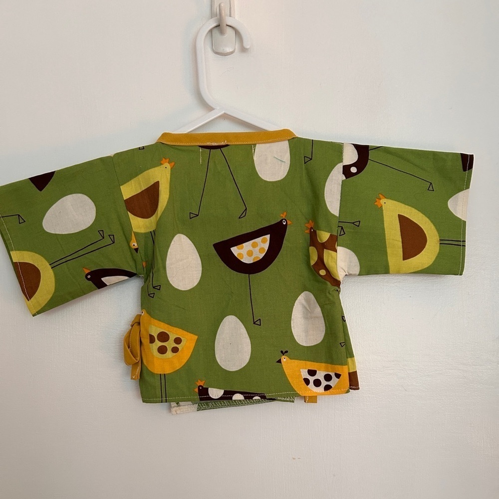 Handmade Baby Kimono Jacket in Whimsical Chicken & Egg Fabric Newborn-12m - Picture 6 of 7